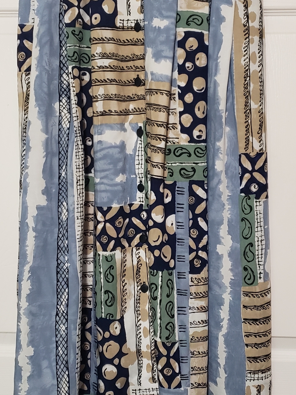 Kathie Lee Collection Patchwork Print Maxi Skirt in Blue, Green & Cream